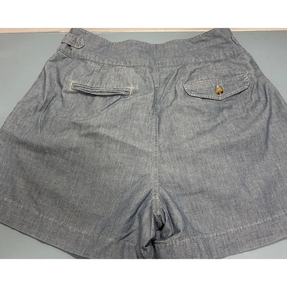 Ralph Lauren Sz 14 Pleated Chambray High Rise Adjustable Cross Belted Mom Shorts